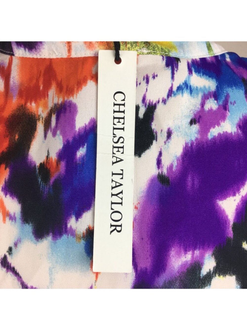 Chelsea Taylor Womens Top Small Watercolor V-neck Tab Sleeve Hi Low Hem Colorful - Picture 7 of 11